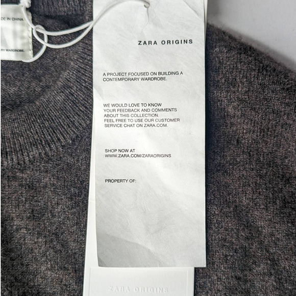 NWT Zara 100% CASHMERE Long Sleeve Pullover Crew Neck Sweater Brown Mens Small - Picture 4 of 6